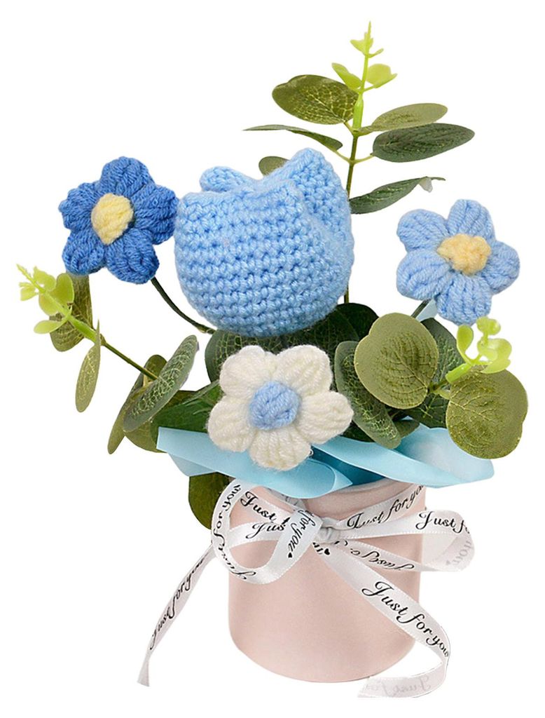 Handgehäkelter Blumenstrauß, handgefertigt, künstlich gestrickt, mit Sonnenblumen, Nelken, Tulpen und Pusteblumen – ein Geschenk für Mutter u...
