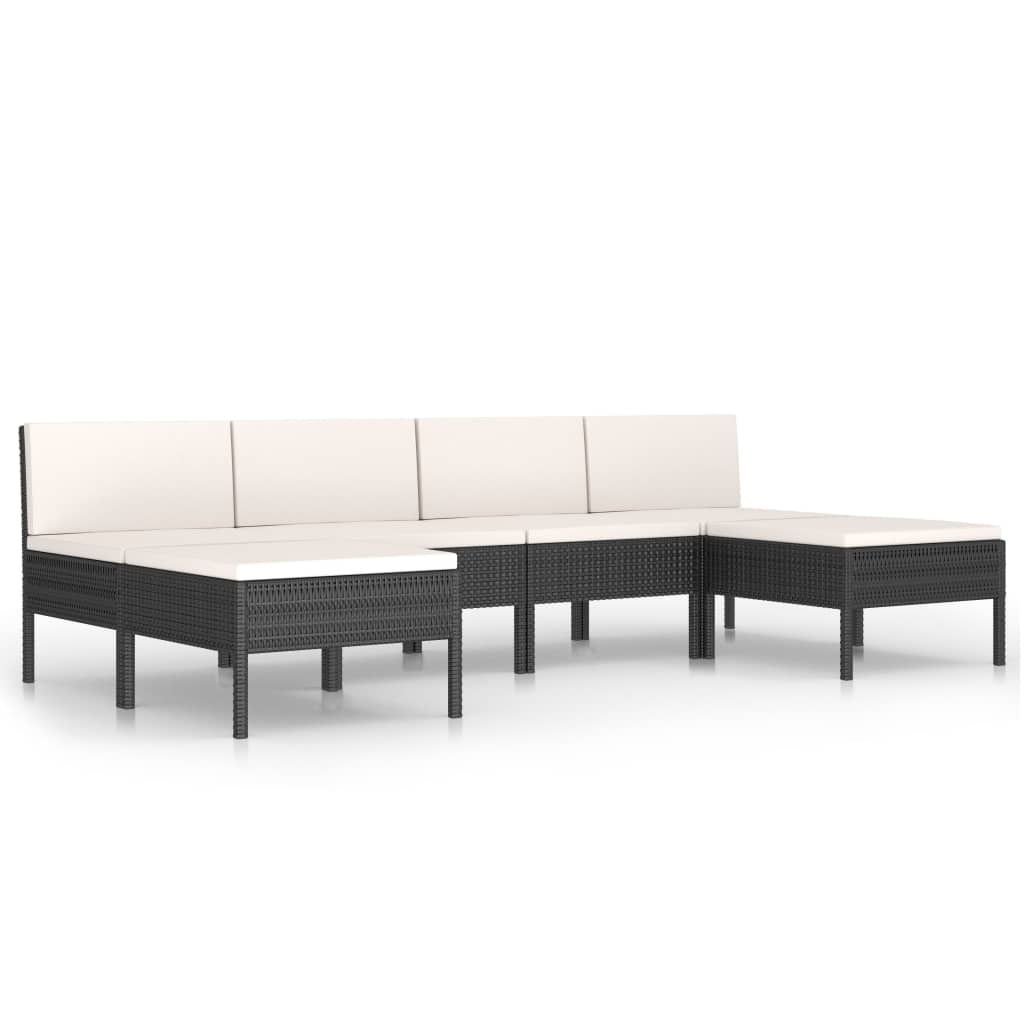 6-tlg. Garten-Lounge-Set mit Auflagen Poly Rattan Schwarz