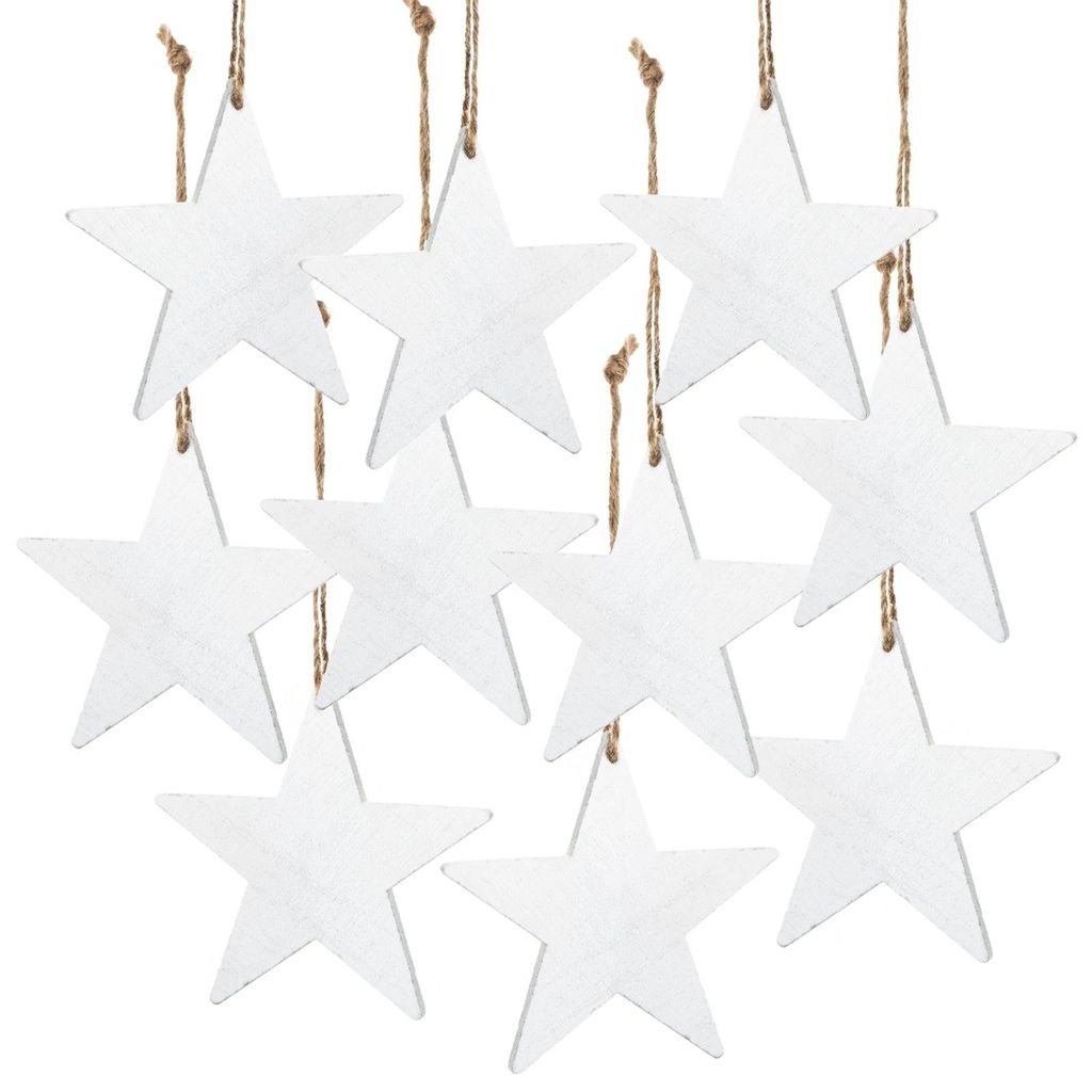 10 Sternanhänger weiß aus Holz 10 cm - Christbaumschmuck Produktbild 