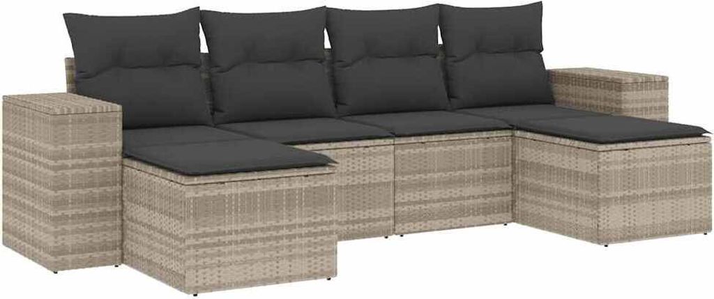 vidaXL 6-tlg. Garten-Sofagarnitur mit Kissen Hellgrau Poly Rattan