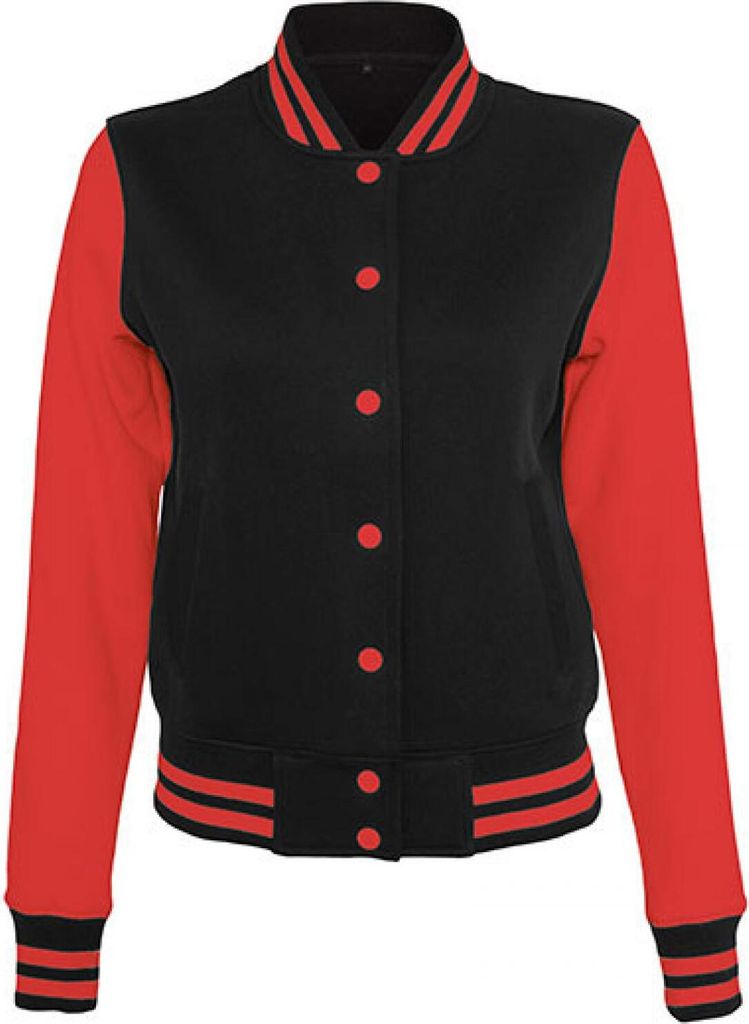 Build Your Brand BY027 | Ladies Sweat College Jacket - Farbe: Black/Red - Größe: XL