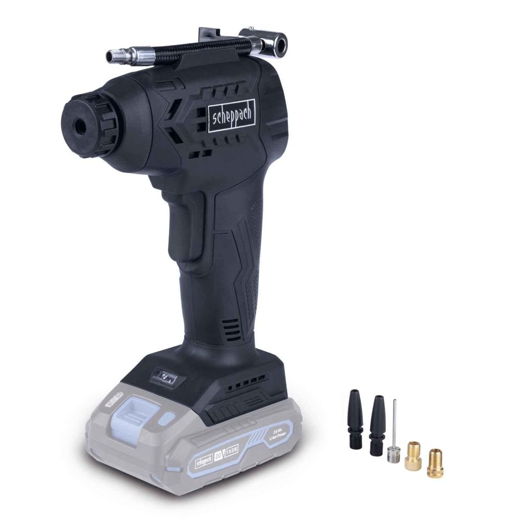 Scheppach Black Akku-Handkompressor C-HKO7BE-X | 7 bar | LCD-Display | Auto-Shut-Off | kompakt | 20V IXES | LED-Arbeitsleuchte | Inklusive Zubehör