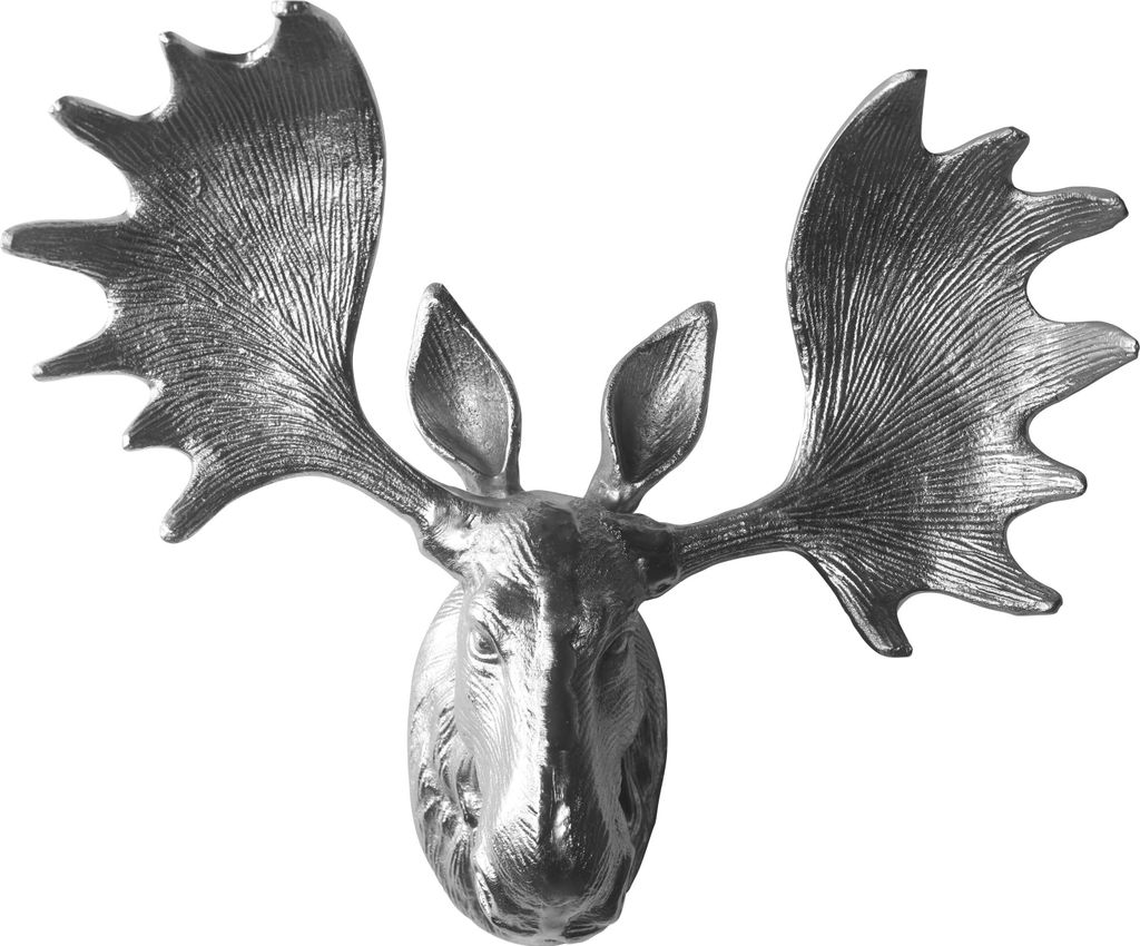Deko Geweih Elchkopf 'silber' (Größe: M) - Wandfigur, Metall Wanddeko, Elchgeweih, Elchkopf, Geweih und Skulptur Elch Dekogeweih Geschenk