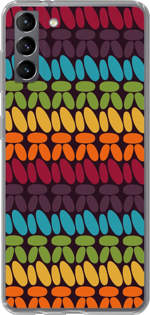 MuchoWow Handyhülle Schutzhülle Hülle für Telefoonhoesje Samsung Galaxy S21 Plus Häkelmuster - Retro - Regenbogen Silikon Softcase Handy Hü...