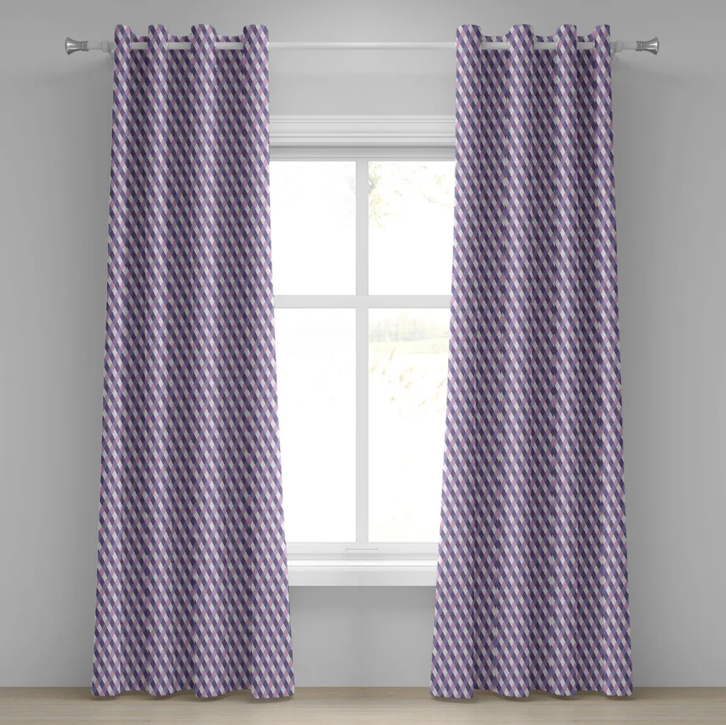 ABAKUHAUS Tenda con occhielli color malva, motivo geometrico incrociato con stampa a strisce speculari a mosaico, rombi e diamanti, tende decorative a 2 pannelli, 280 cm x 245 cm, viola malva