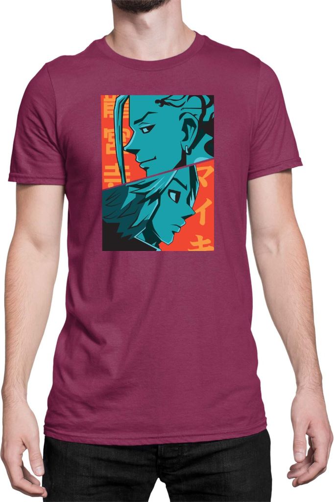 Herren T-Shirt Japan Anime Manga Tokyo Anime Revengers Ken V Manjiro, Man L / Burgundy