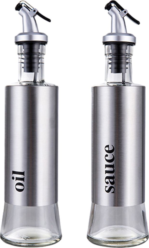 Soßen- und Ölspender 300 ml, 2-teiliges Essig- und Ölset, Öl-Wasserflasche, Öltank, Olivenölflasche für die Küche mit Öffnung, Edelstahl-S...