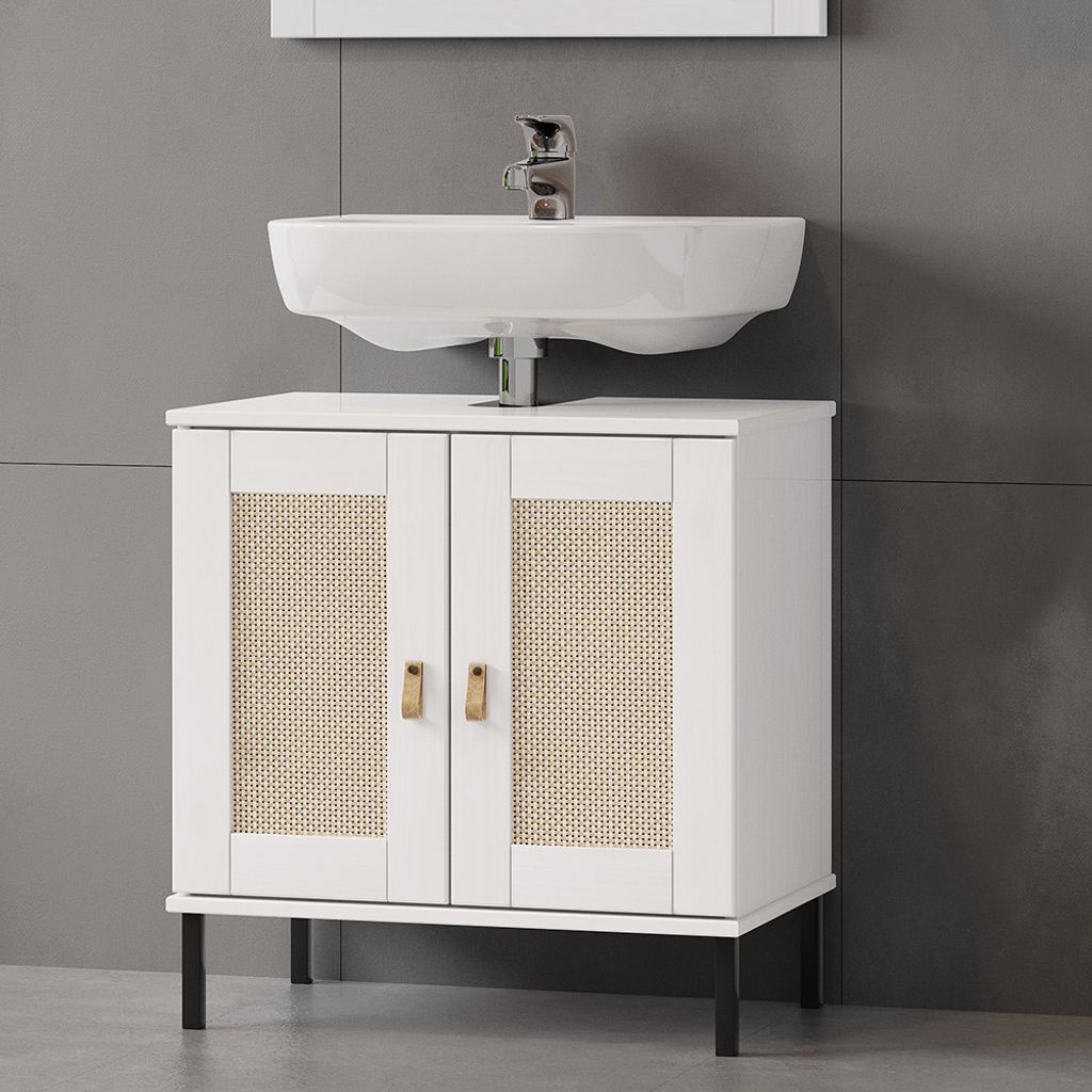 Waschbeckenunterschrank 60cm breit in Kiefer massiv weiß, WATFORD-69