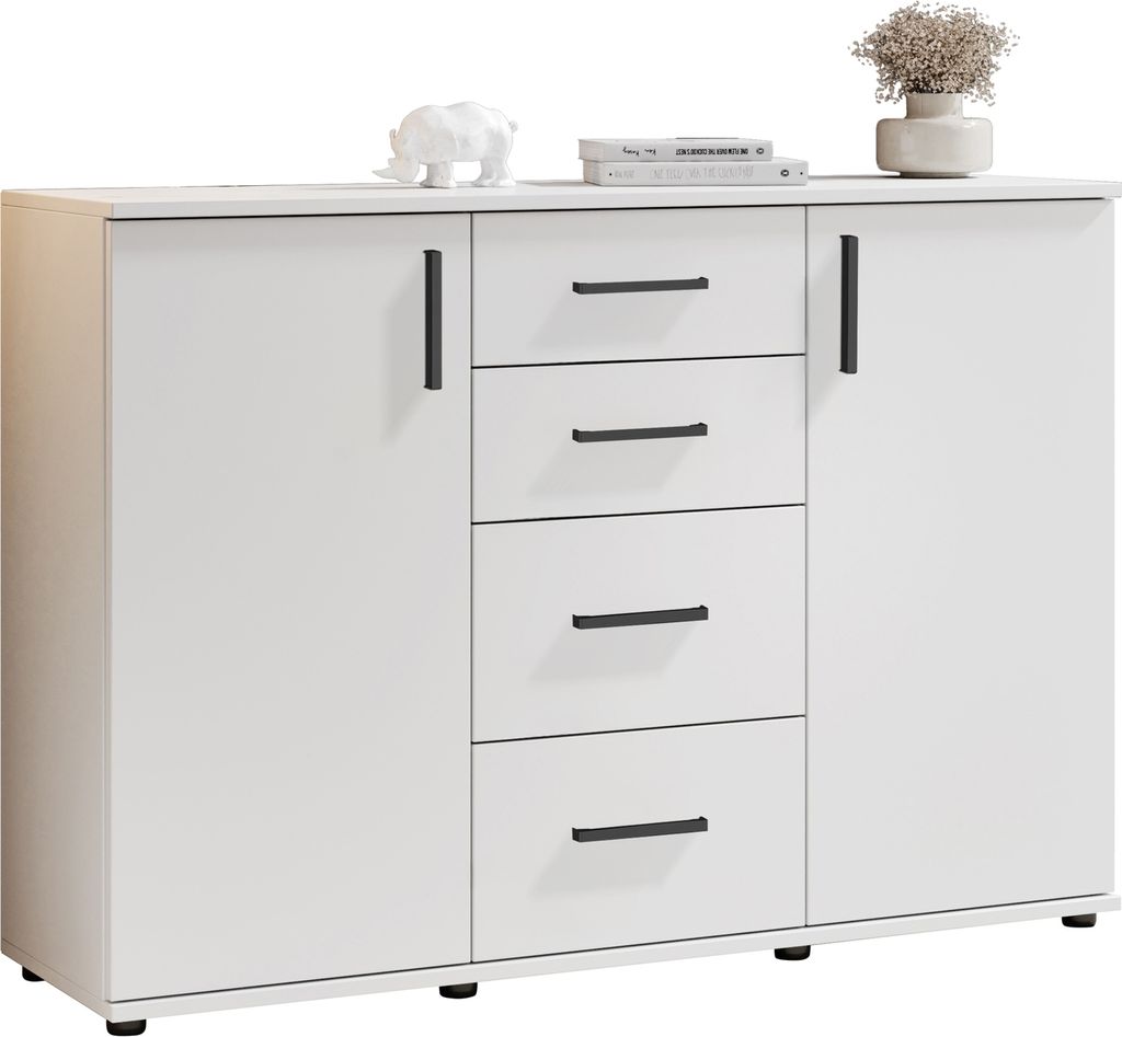 Sideboard >BC 1040< 2 Türen, 4 Schubladen, weiß - 120x83x35cm (BxHxT)