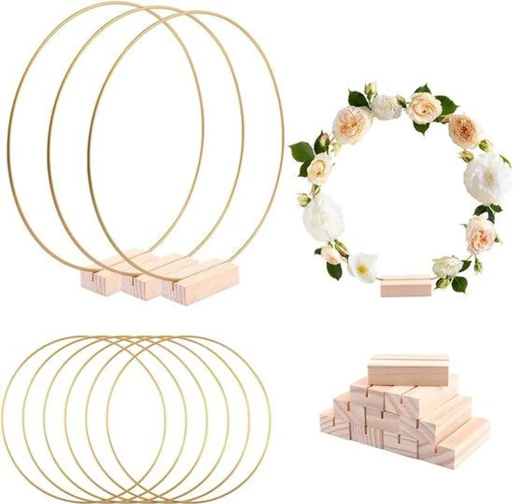 Anneaux de 25 cm en Métal Doré avec Bois pour Macramé, Lot de 10
