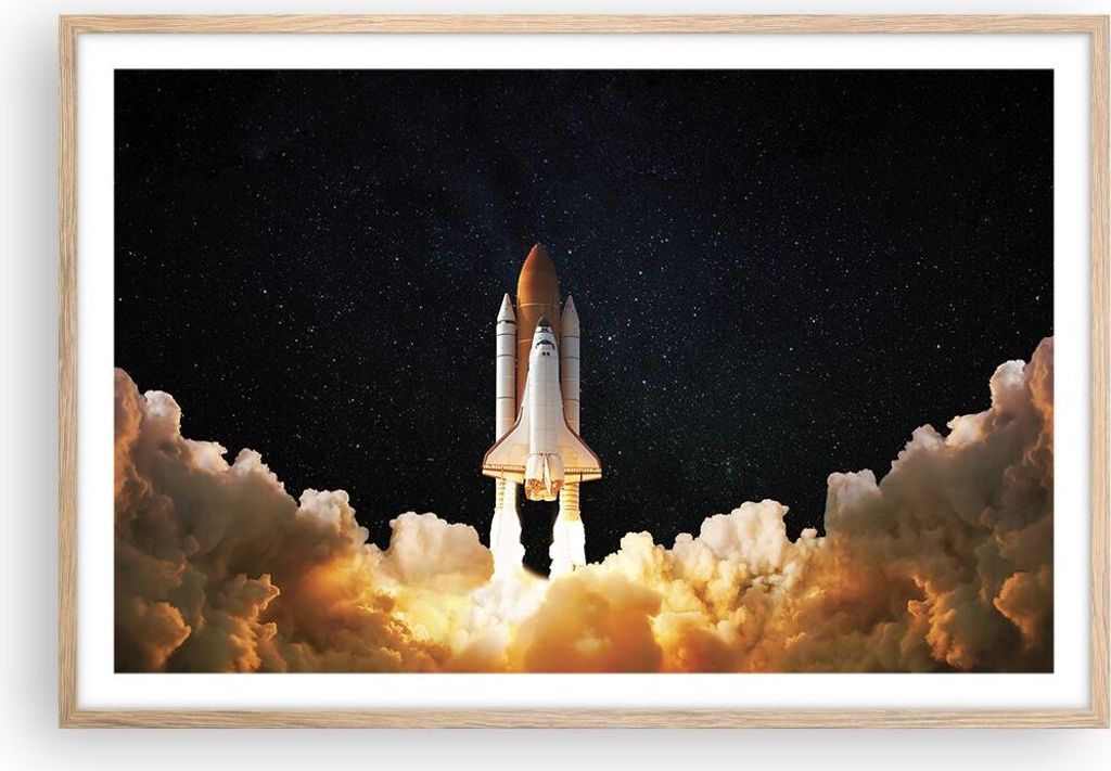 Gerahmtes Poster - Rahmen in heller Eiche - Abheben Rakete Produktbild 