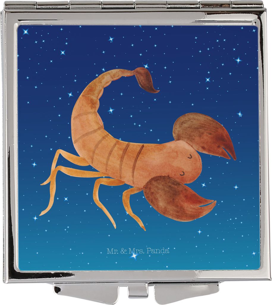 Mr. & Mrs. Panda Kosmetikspiegel Sternzeichen Skorpion - Sternenhimmel Blau - Geschenk, Skorpione, Kleiner Spiegel, Klappspiegel, Schminkspiegel, F...