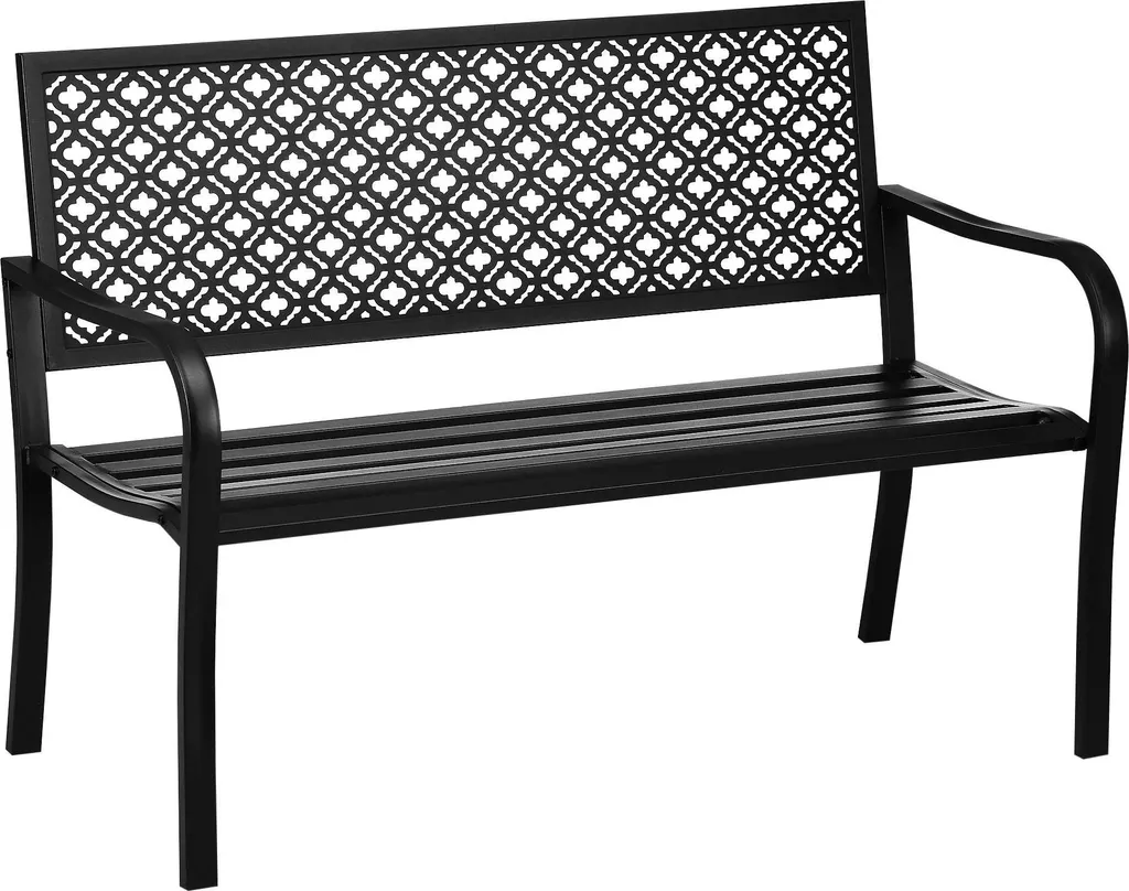 Banc d'Extérieur en Métal Noir Design Classique pour Terrasse et Balcon
