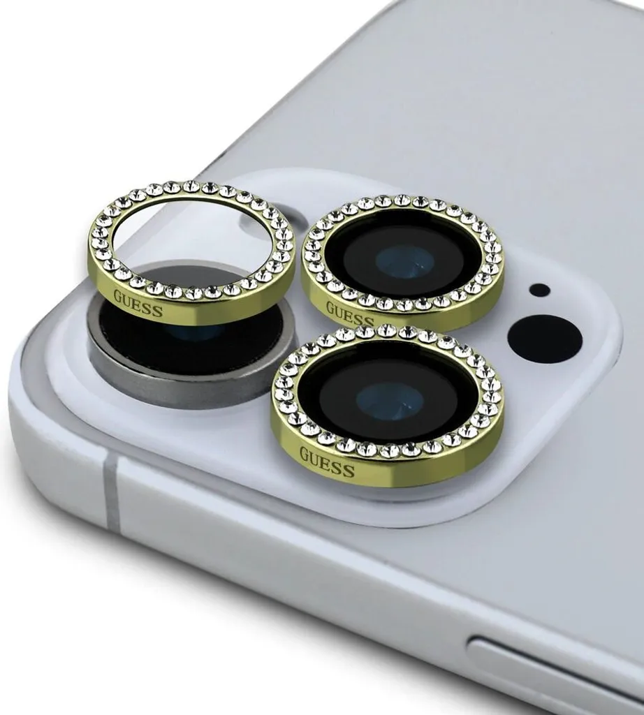 Accessorio Guess Lente iPhone 16 Pro Max Glitter Oro Strass