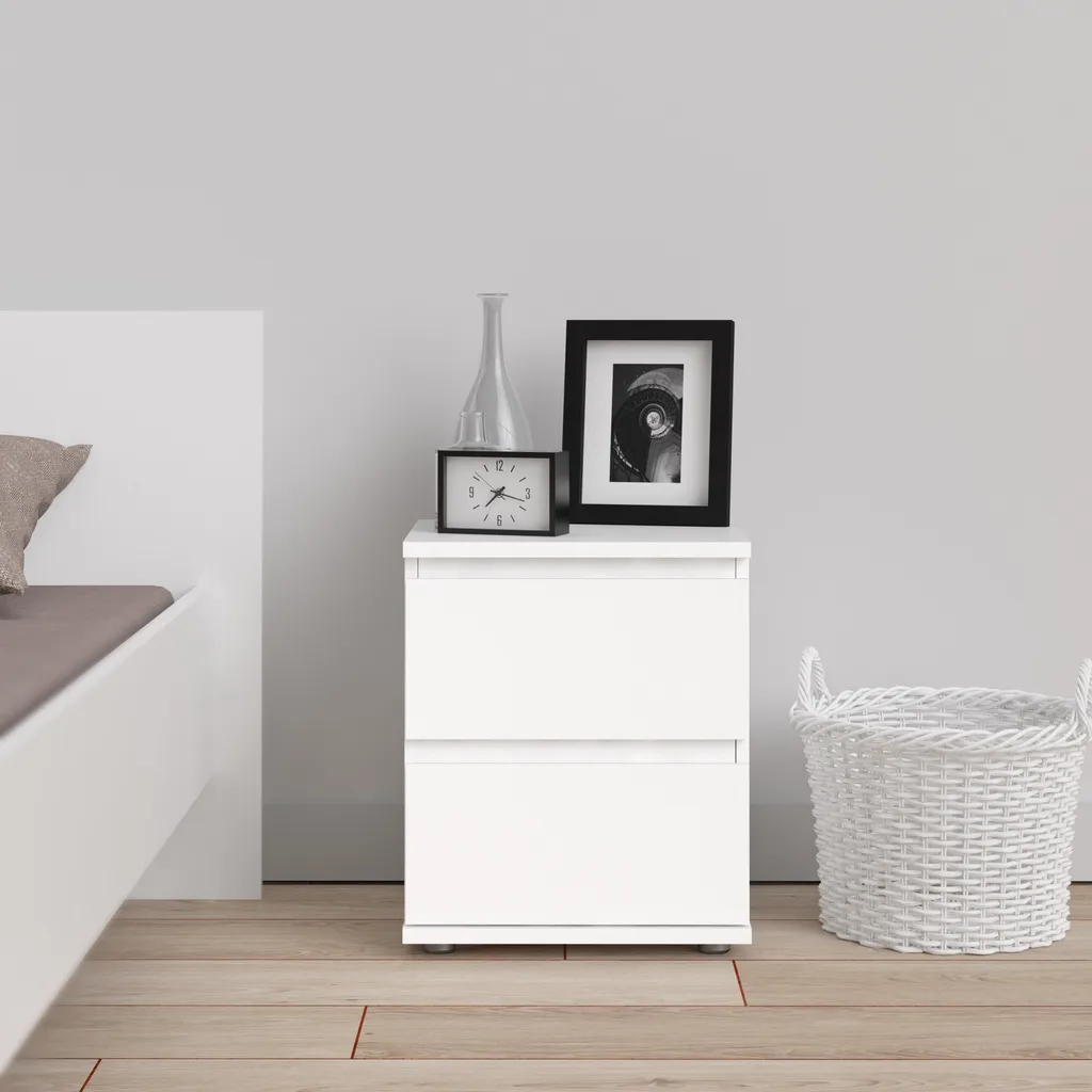 Table de chevet NOVA blanche laquée robuste et facile à monter pour lit - 17