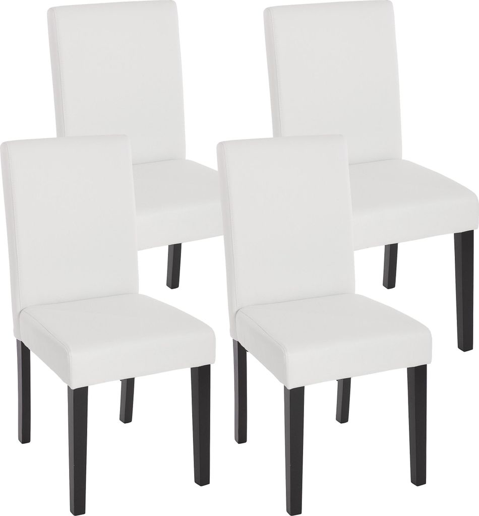 4er-Set Esszimmerstuhl Stuhl Küchenstuhl klassisch und zeitlos | HxBxT 90x43x56cm | Sitzhöhe 45cm | Kunstleder | dunkle Beine | Weiß matt