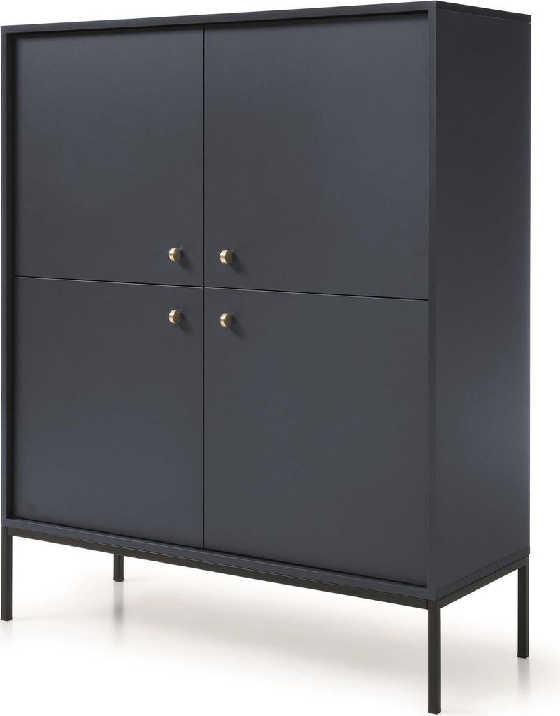 4-türig Kommode für Wohnzimmer Vintage I Dunkelblau Highboard mit 8 Regalen B 103 x H 125 x T 39 cm Vintage-Stil Halbschrank, Farbe: Dunkelblau, ...