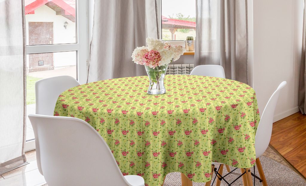 ABAKUHAUS Frühling Runde Tischdecke, Pastellgrün Stripes, Kreis Tischdecke Abdeckung für Esszimmer Küche Dekoration, 150 cm, grün Coral