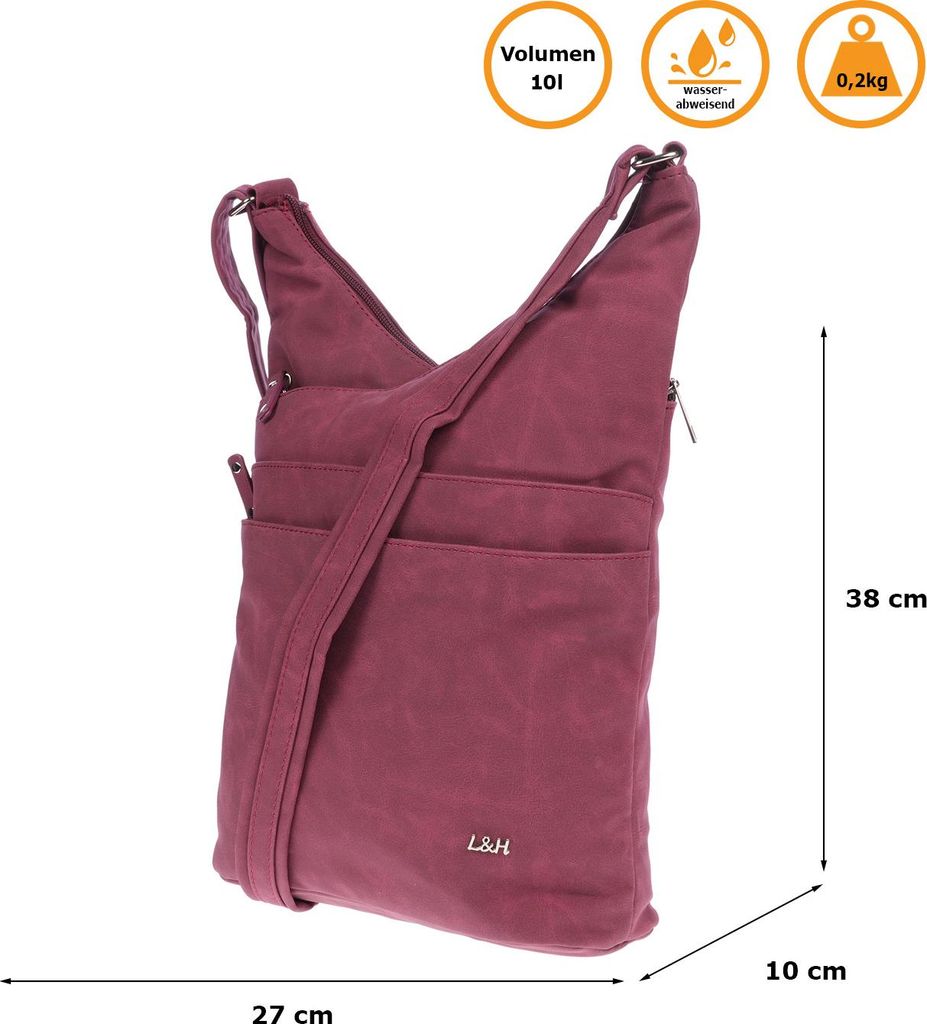 Christian Wippermann große Damen Tasche Umhängetasche Beuteltasche Handtasche Crossover Leder Optik Lila