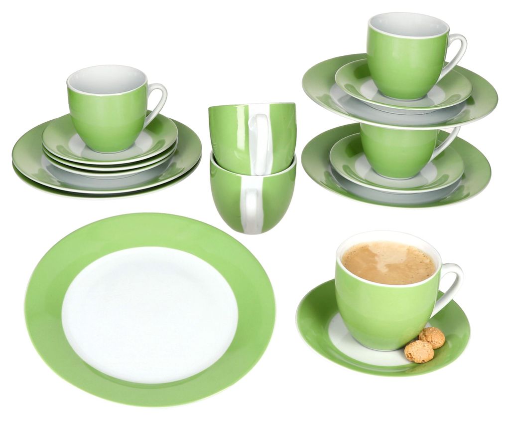 18tlg Kaffeeservice Variant Grün Porzellan 6 Personen Produktbild 