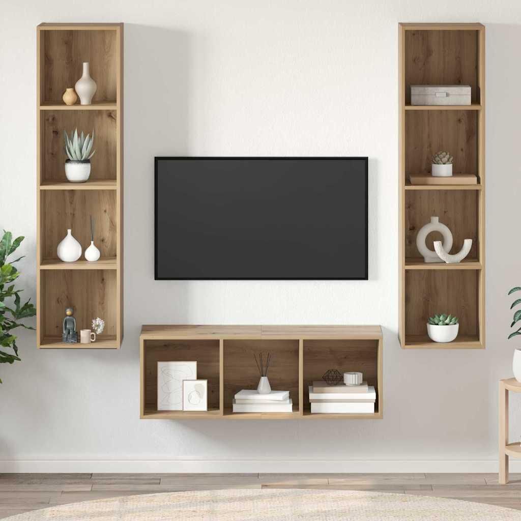 Maison Exclusive - TV-Schrankset Wandmontiert 3 pcs Artisan-Eiche Holzwerkstoff