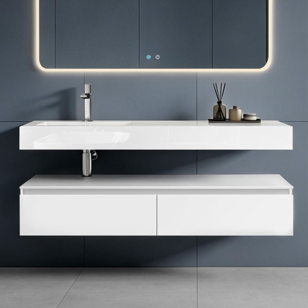 doporro Meuble de Salle de Bain Blanc Mat Ensemble de 3 Image du produit 