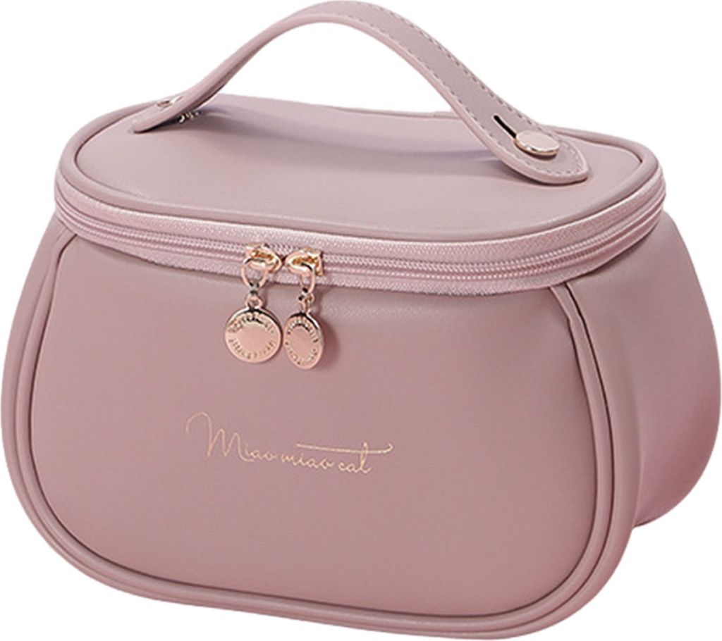 Kosmetiktasche für Damen, glattes, wasserdichtes Kunstleder, großes Fassungsvermögen mit Trennwänden in mehreren Größen, Handtasche für Reis...