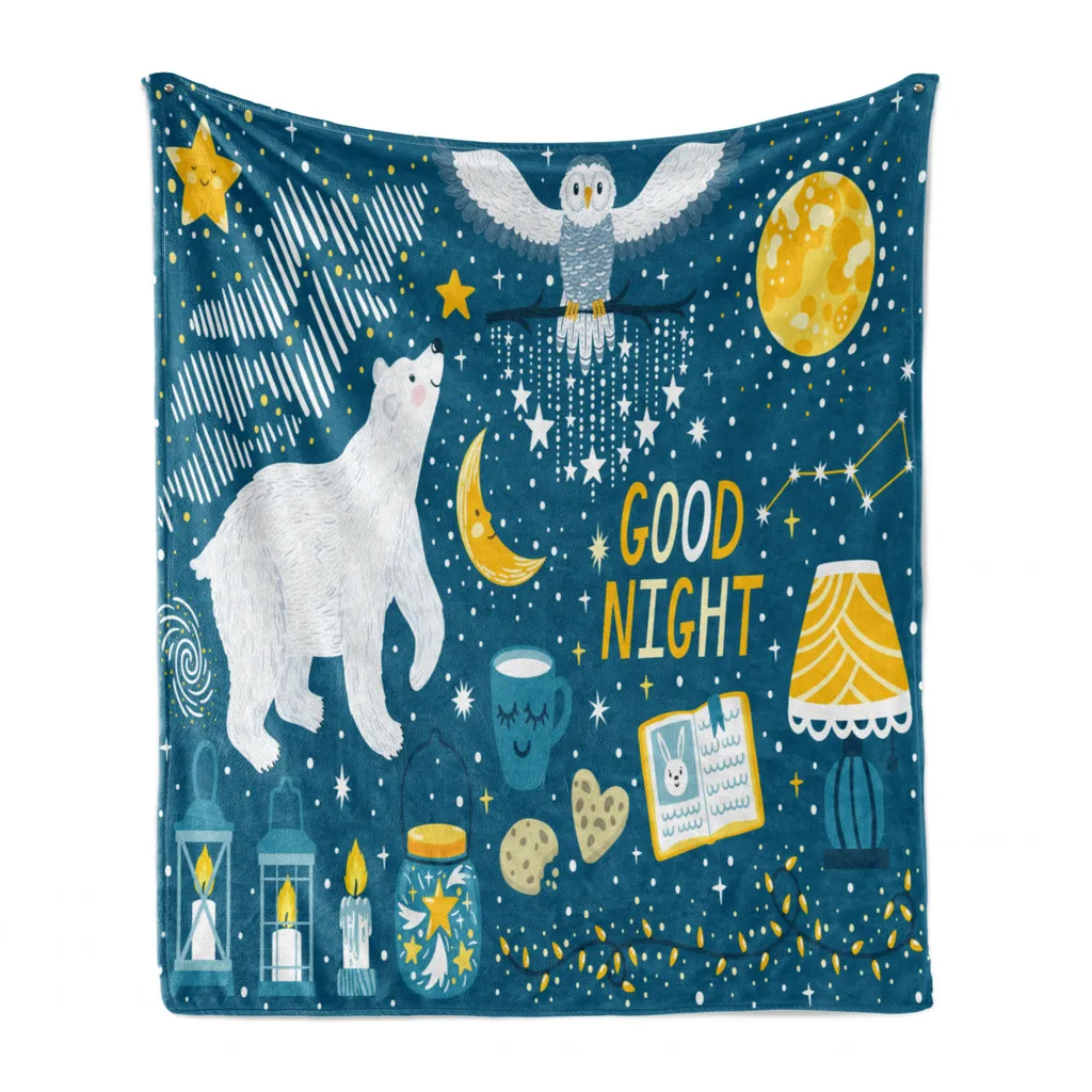 Coperta Morbida ABAKUHAUS Orso e Gufo - Pile Flanella per Bambini