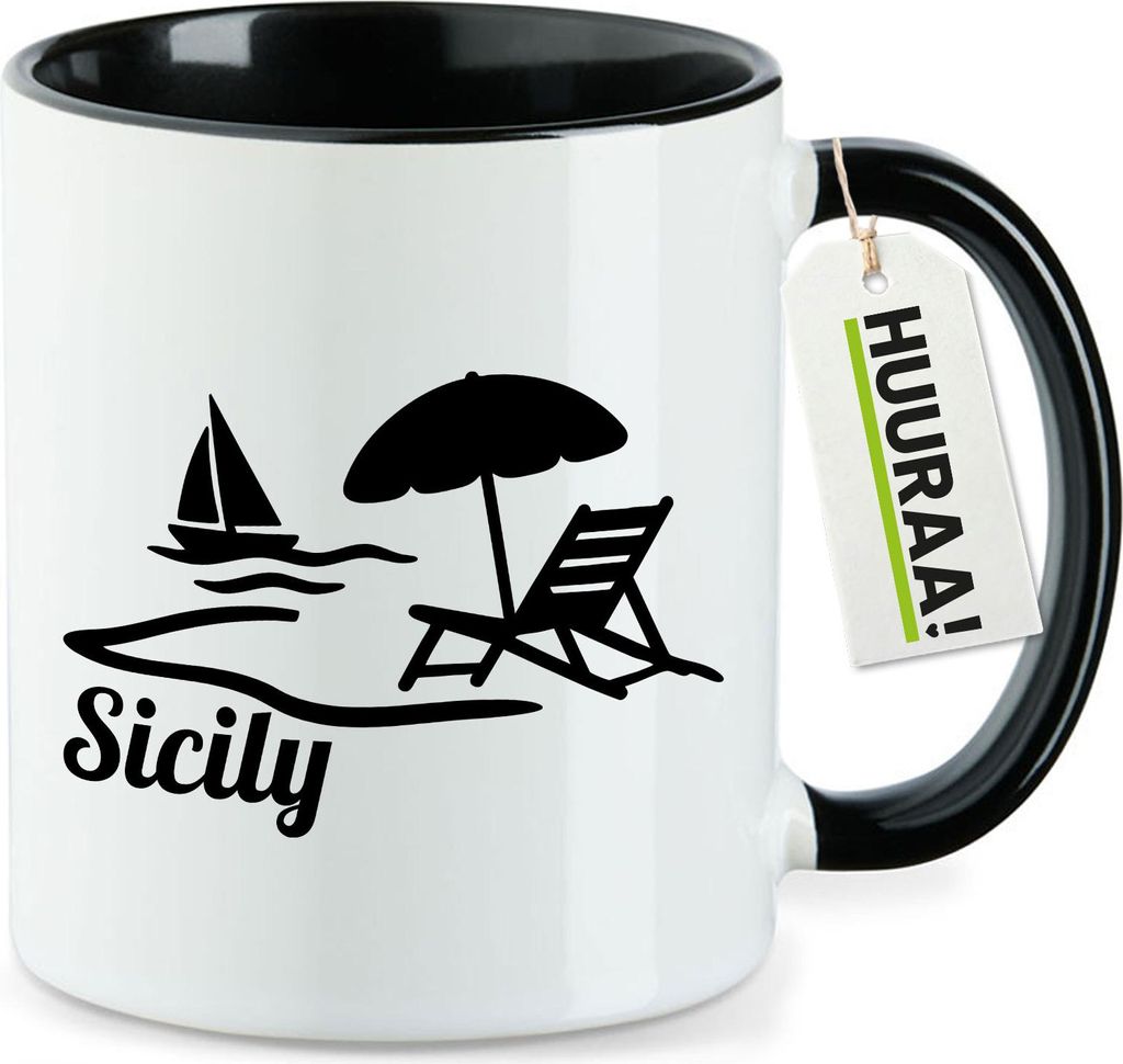 Huuraa Kaffeetasse Sicily Italien 330ml Schwarz Keramik Kaffeebecher Geschenkidee
