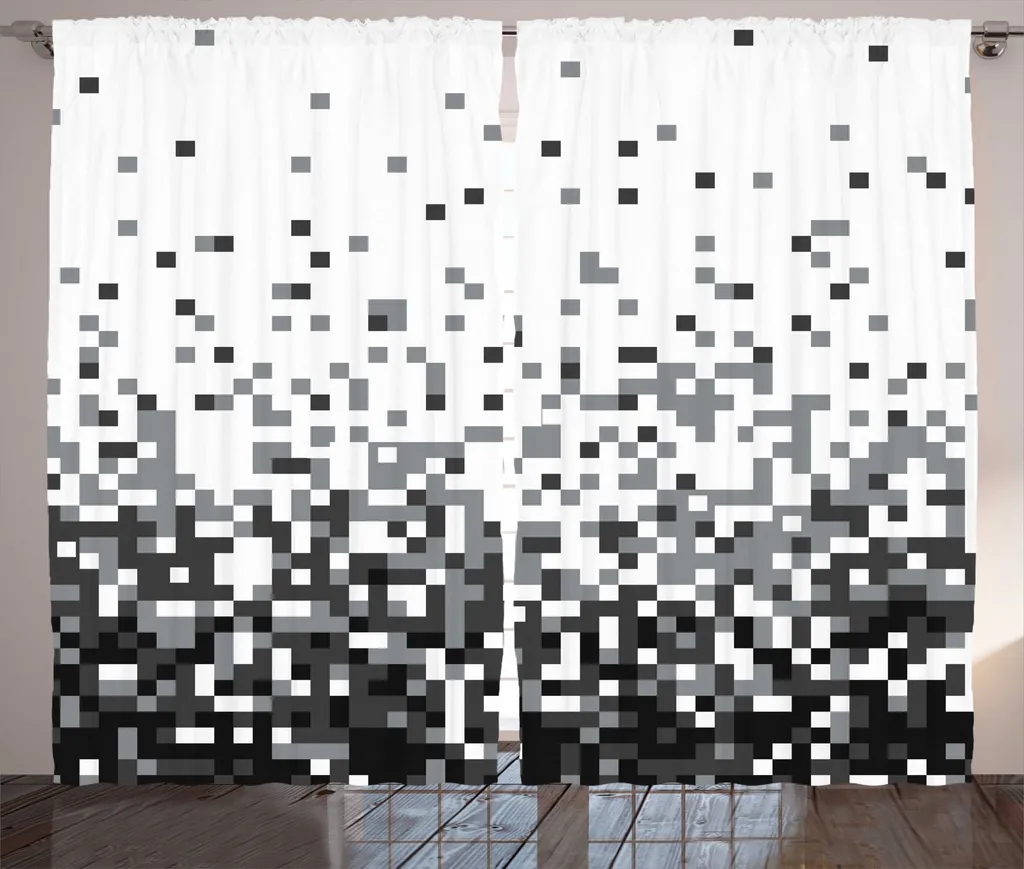 Rideau géométrique rustique ABAKUHAUS à fronces gris foncé, 280x225 cm