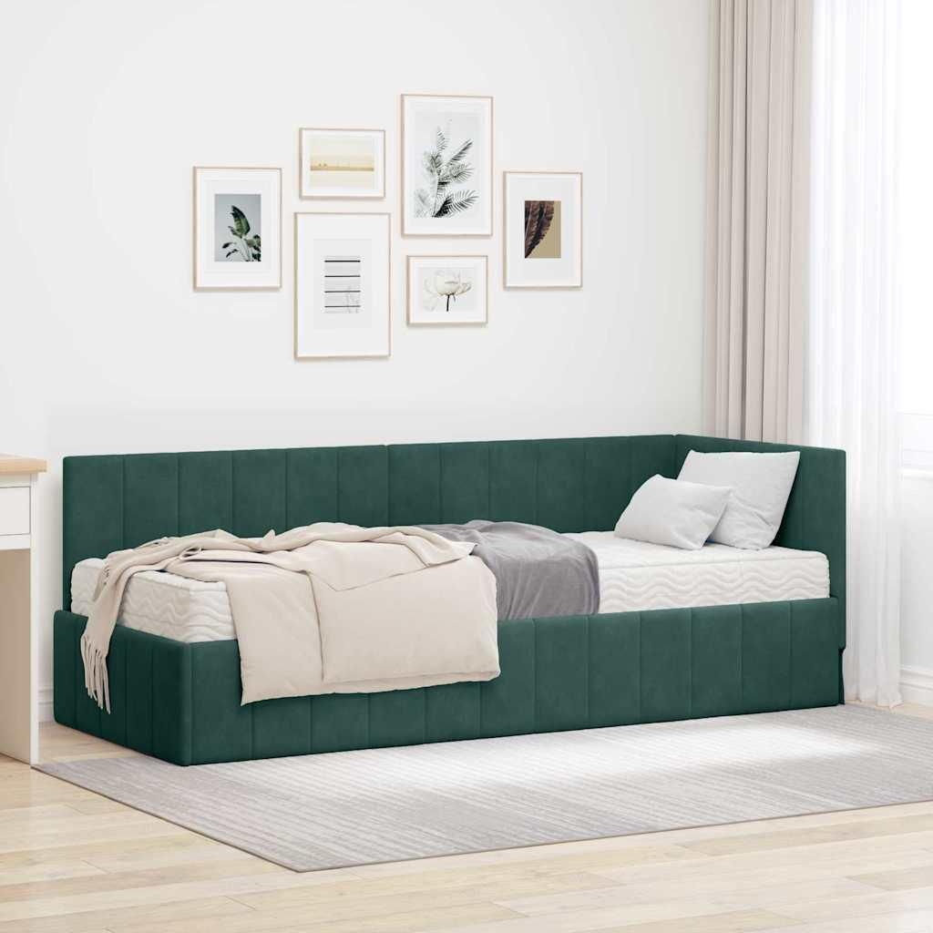 Maison Exclusive - Eckbettgestell mit Matratze mit Kopfteil 2 pcs Grün Samt