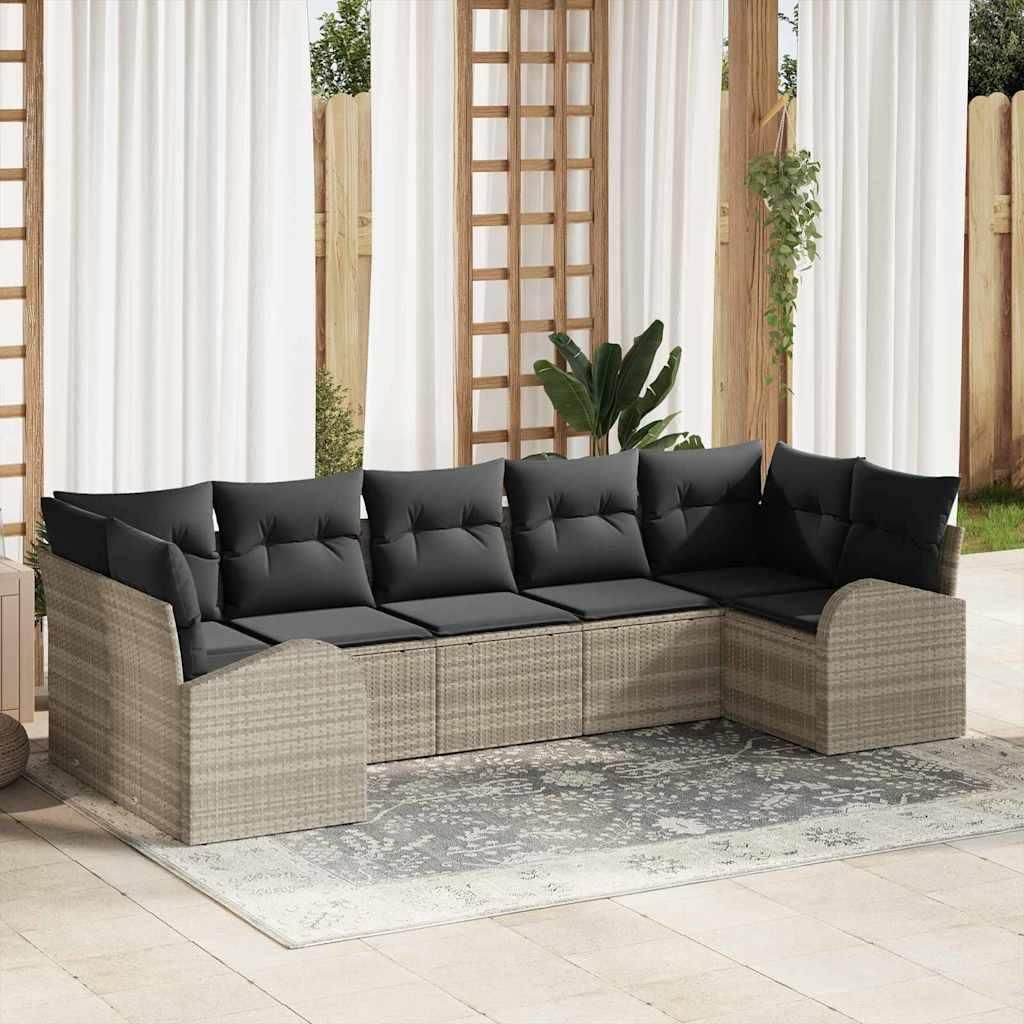 Maison Exclusive - Gartensofa-set mit Kissen 7 pcs Hellgrau Poly-Rattan