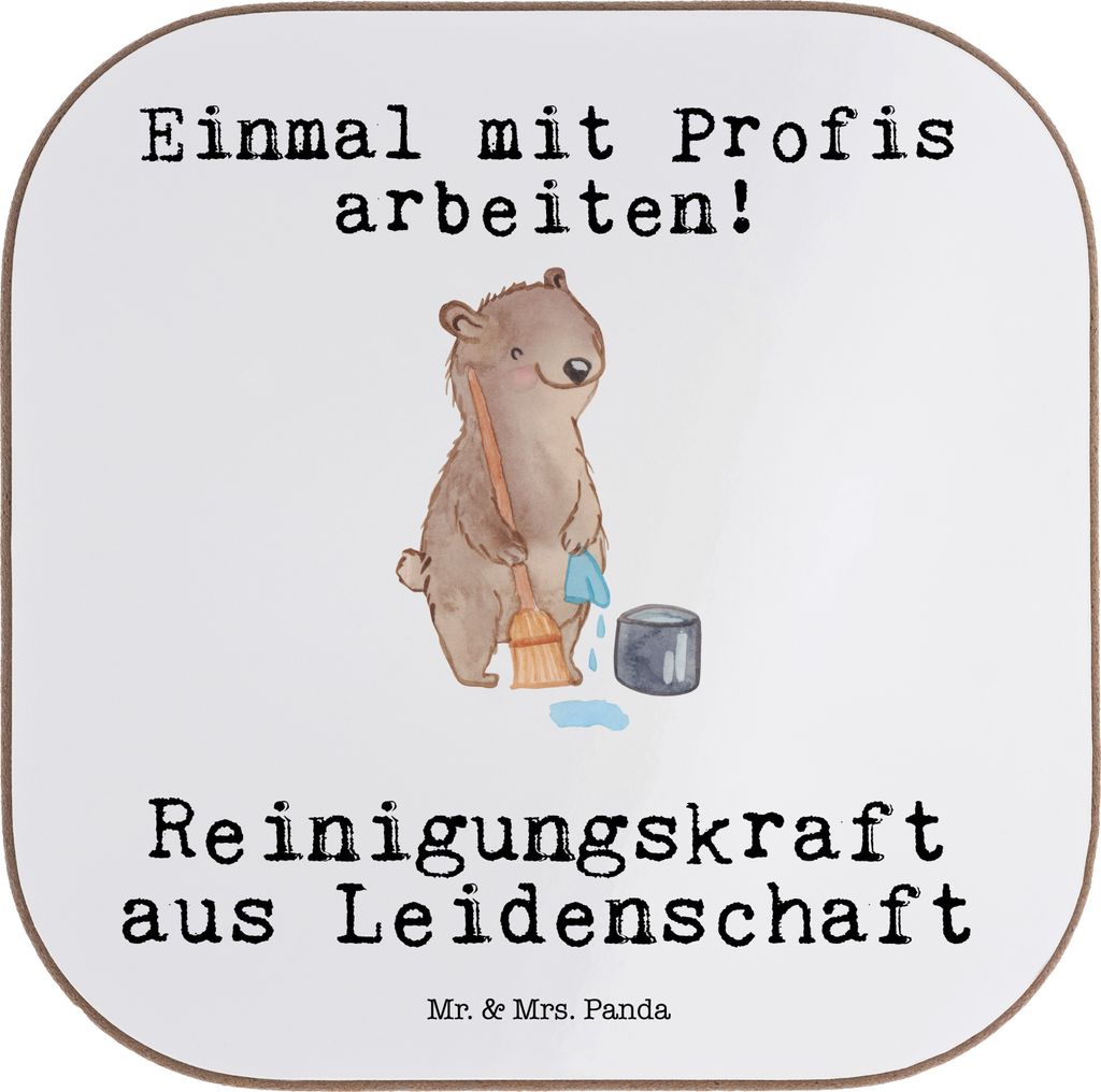 Mr. & Mrs. Panda Tischuntersetzer Reinigungskraft Leidenschaft - Weiß - Geschenk, Untersetzer Gläser, Coaster, Tasse, Tischschoner, für
