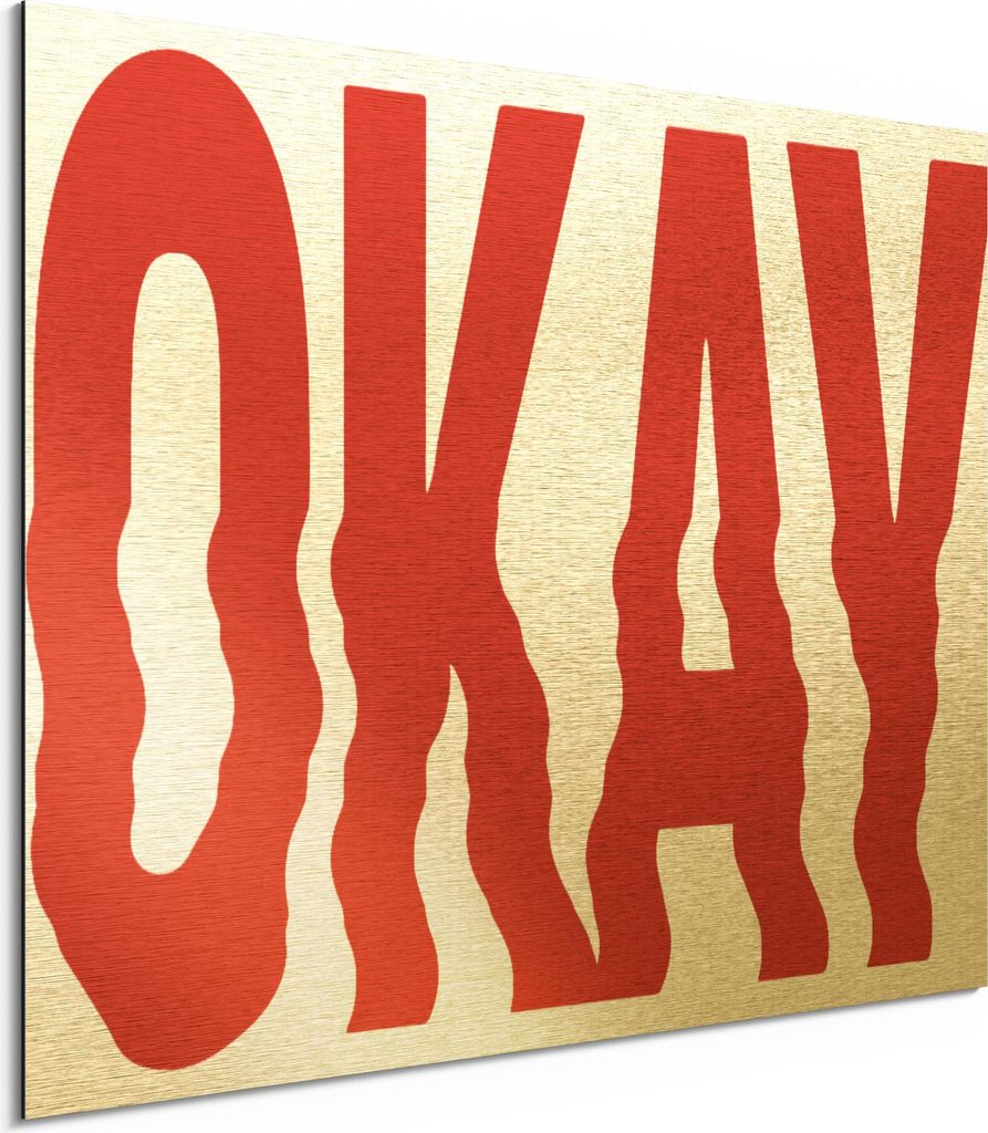 DEQORI Alu-Dibond Bild Gold 40x30 cm 'Alles ist okay' Wandbild Metall dünn Design