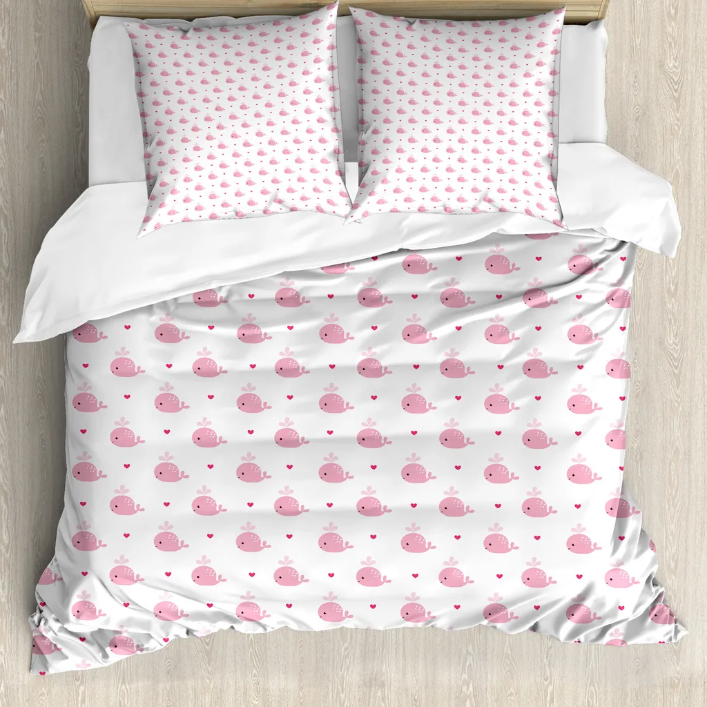 Housse de couette bébé ABAKUHAUS Hearts, rose, 155x220 cm