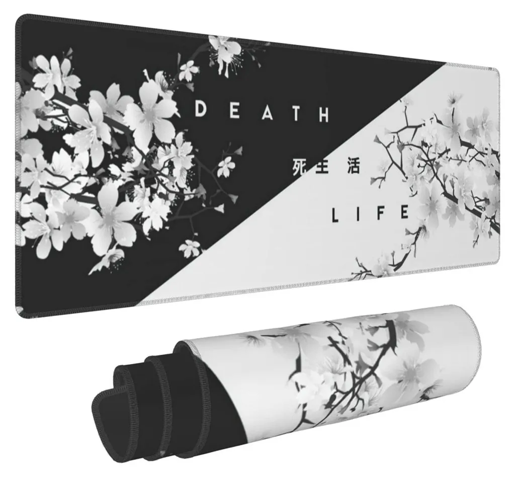 Tapis de souris XXL Noir et Blanc Motif Cerisier Japonais 80x30cm