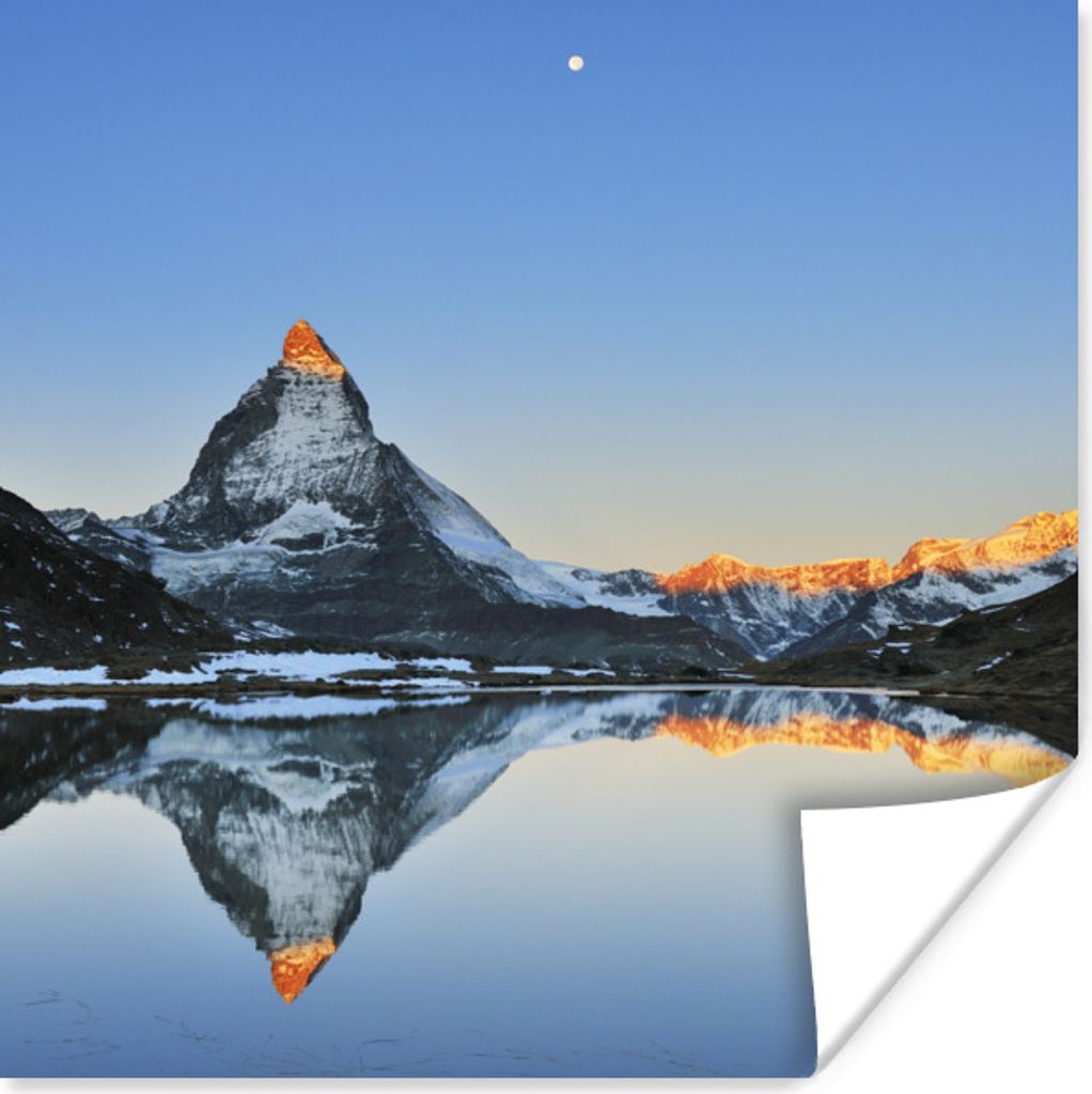 MuchoWow Poster Matterhorn spiegelt sich im Riffelsee bei Sonnenaufgang in der Schweiz 50x50 cm - Wohnzimmerdekoration
