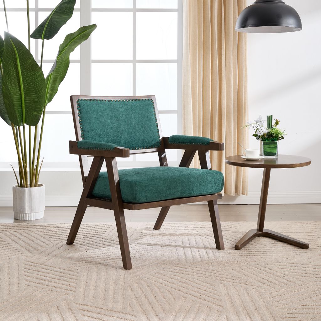 LVHOM Polsterstuhl Vintage mit Leinenbezug und Holzrahmen, Esszimmerstuhl Sessel Armlehnstuhl Mid-Century Stil, 66,5x 88x66cm, Belastbar 250kg, Grün