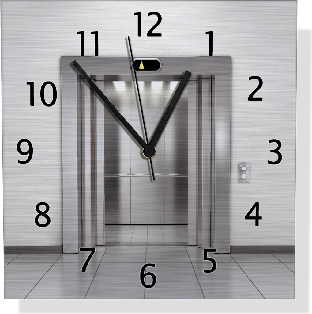 Wallario Design Wanduhr Fahrstuhl aus Aluverbund, Größe 30 x 30 cm