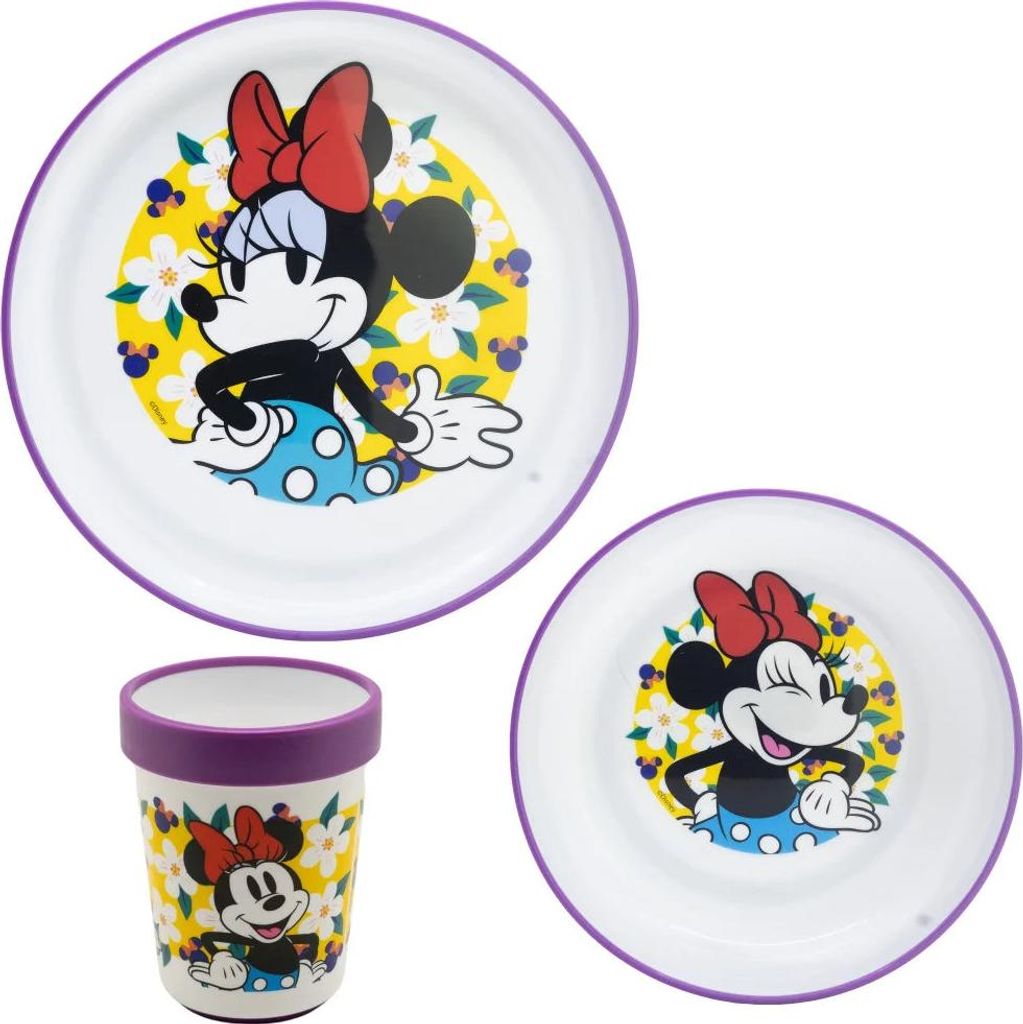 Disney Minnie Maus Kinder Anti-Rutsch Geschirr-Set 3 teilig Becher Teller Schüssel