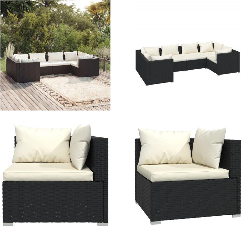 vidaXL 6 tlg. Garten Lounge Set mit Kissen Poly Rattan Produktbild 