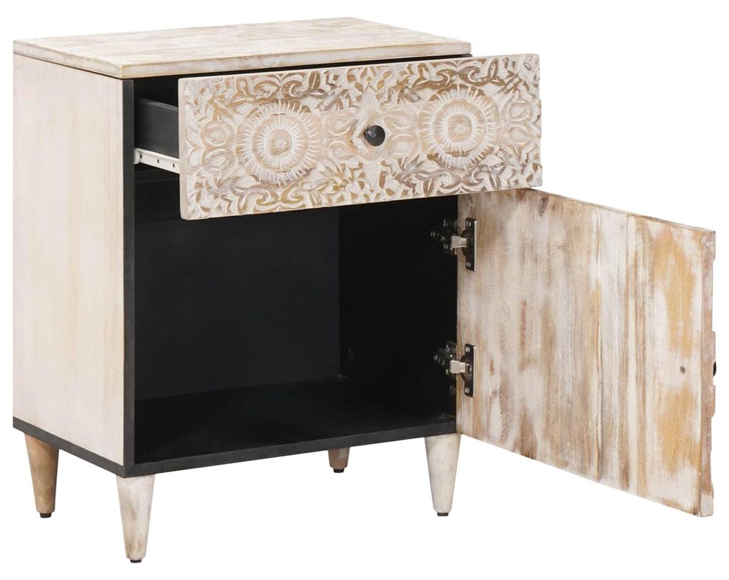 vidaXL Bettkasten mit Schubladen Weiß 50 x 33 x 60 cm Massivholz Mango