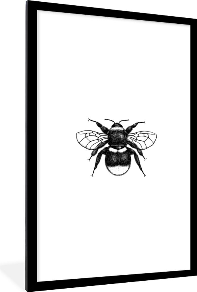 MuchoWow Gerahmtes Poster Hummel - Botanisch - Retro - Insekten 60x90 cm - Poster mit Schwarzem Bilderrahmen Wandposter Rahmen Foto Bilder - Deko...