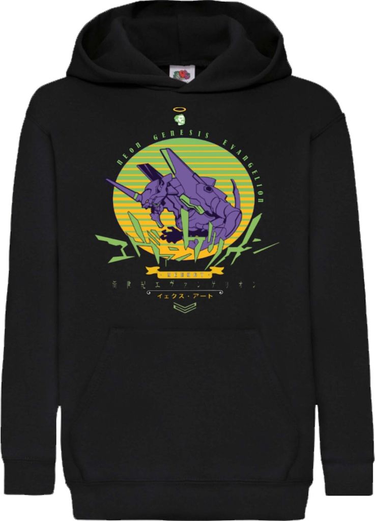 Kinder Kapuzenpullover Neon Anime Genesis Manga Evangelion Eva Unit 01, 12-13 Jahr - 152 / Schwarz
