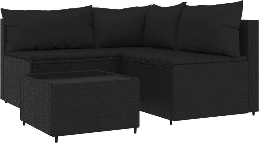 4-tlg. Garten-Lounge-Set mit Kissen Schwarz Poly Rattan