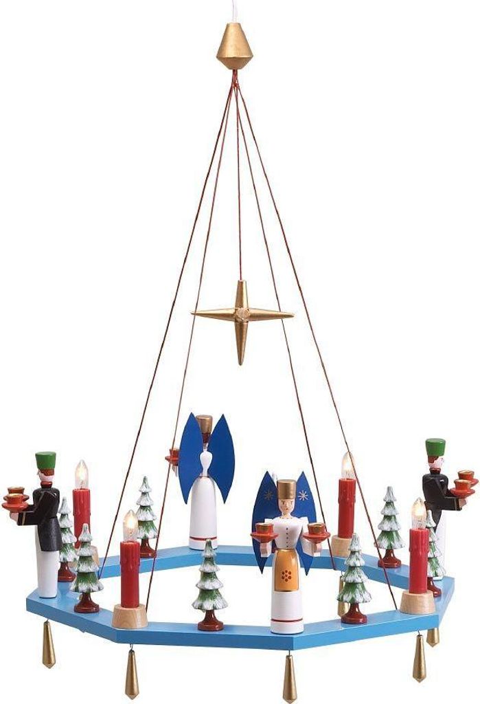 Lichterkranz Adventskranz mit Engel und Bergmann blau BxT = 38x38cm NEU