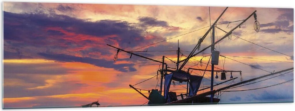 Bilder auf glas - Einteilig - Asien Boot Kutter - 160x50cm - Glasbilder - Wandbilder - Bilder - zum Aufhängen bereit - Wanddekoration aus Glas - G...