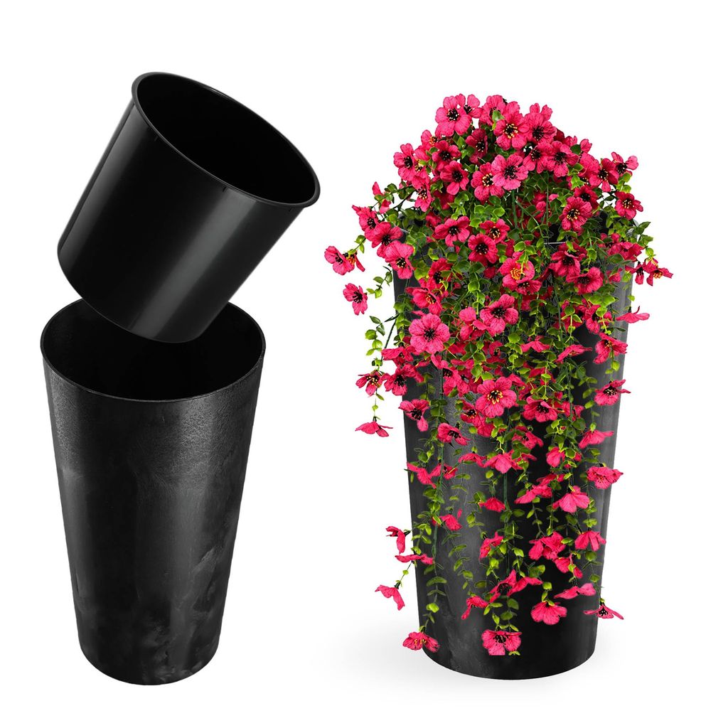 KADAX Blumentopf Blumentopf 36cm Abdeckung mit Einsatz Blumenständer Kunststoff Schwarz
