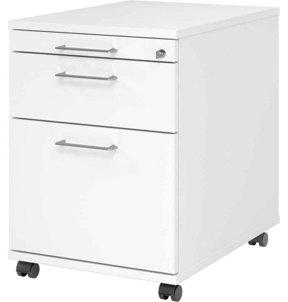 Rollcontainer 58cm 1 Schub 1 Hängeregistratur Schloss Bügelgriff Weiß
