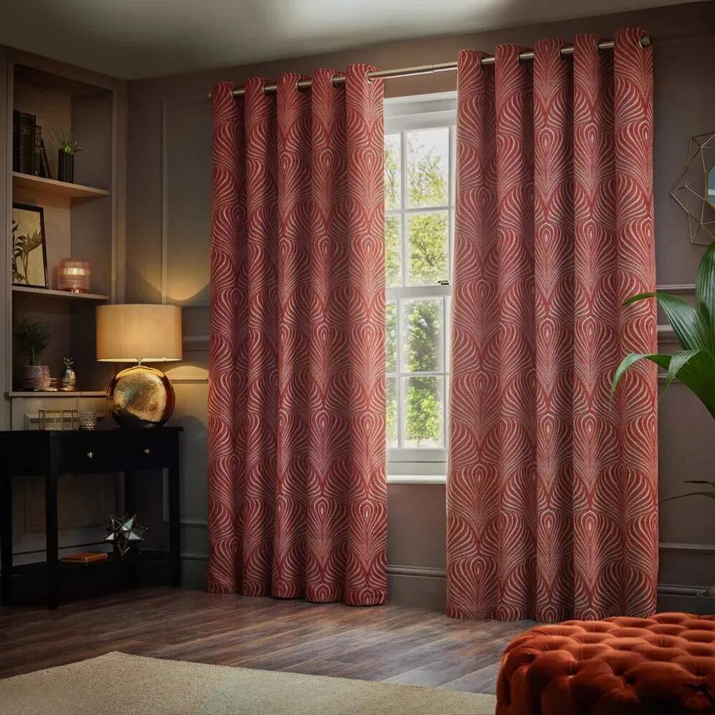 Rideaux Gatsby Terracotta à oeillets en tissu jacquard épais 168x183 cm